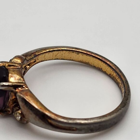 Vintage Uncas 14K GE Purple Glass & CZ Ring (7) - Picture 7 of 8